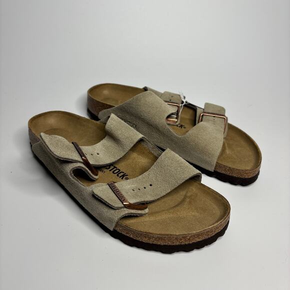Birkenstock Unisex Arizona Suede Leather Two Strap Sandals in Taupe (Narrow) - Picture 5 of 8